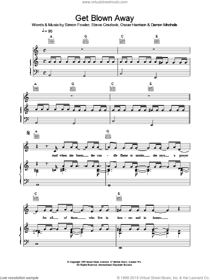 Get Blown Away sheet music for voice, piano or guitar by Ocean Colour Scene, intermediate skill level