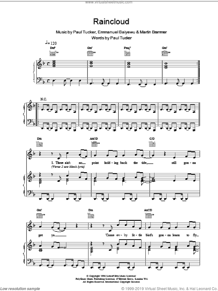 Raincloud sheet music for voice, piano or guitar by Lighthouse Family, intermediate skill level