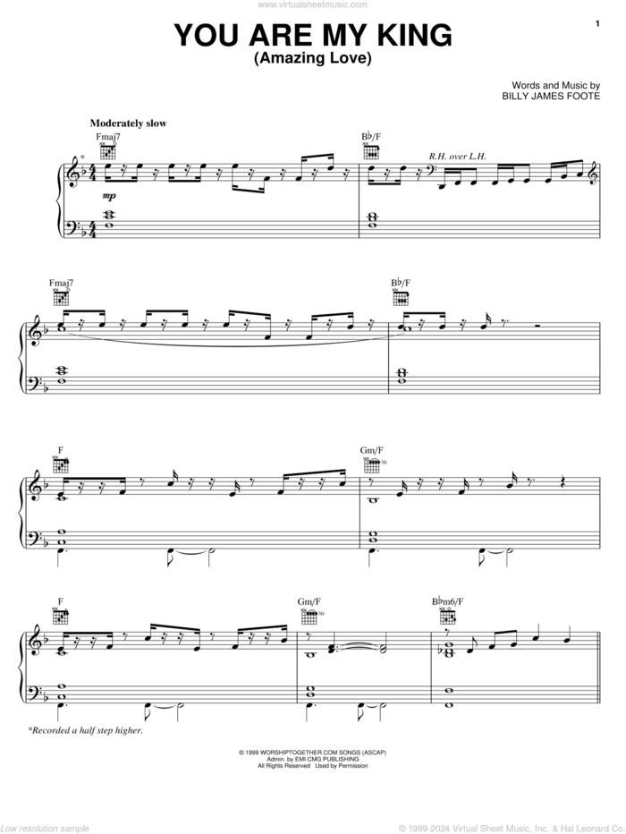 You Are My King (Amazing Love) sheet music for voice, piano or guitar by Phillips, Craig & Dean and Billy Foote, intermediate skill level