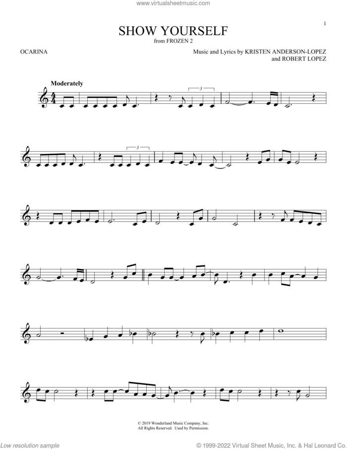 Show Yourself (from Frozen 2) sheet music for ocarina solo by Kristen Anderson-Lopez & Robert Lopez, Kristen Anderson-Lopez and Robert Lopez, intermediate skill level
