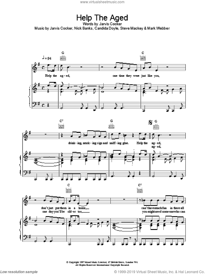 Help The Aged sheet music for voice, piano or guitar by Pulp, intermediate skill level