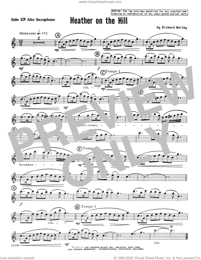 Heather On The Hill (complete set of parts) sheet music for alto saxophone and piano by Richard Maltby, intermediate skill level