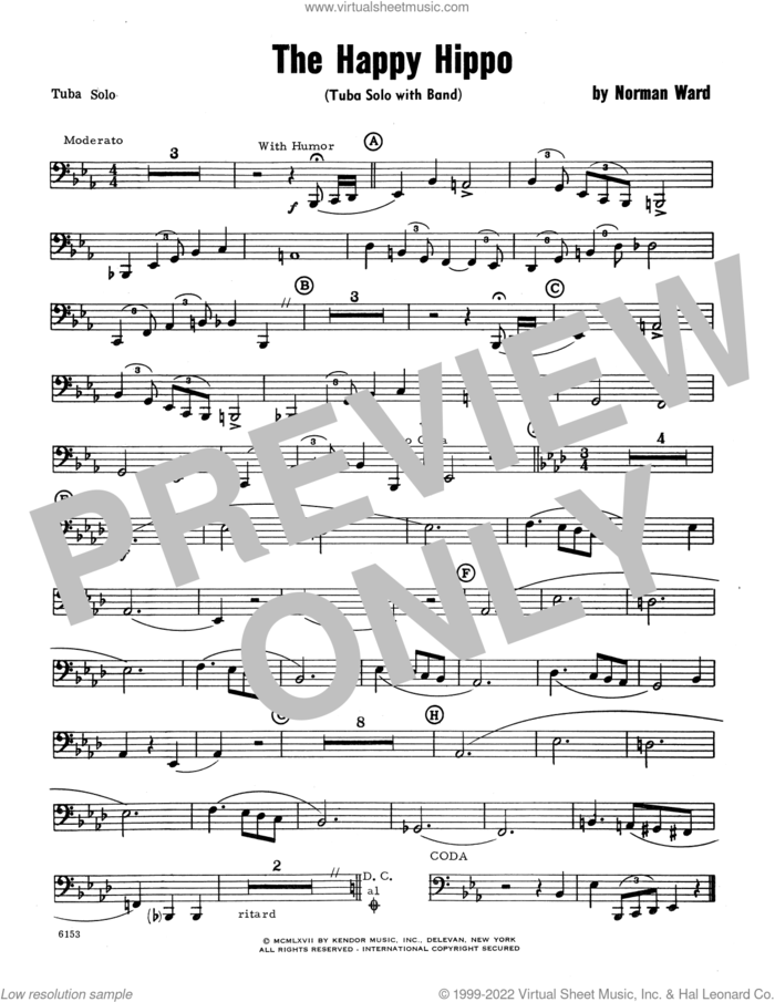 The Happy Hippo (complete set of parts) sheet music for tuba and piano by Norman Ward, intermediate skill level