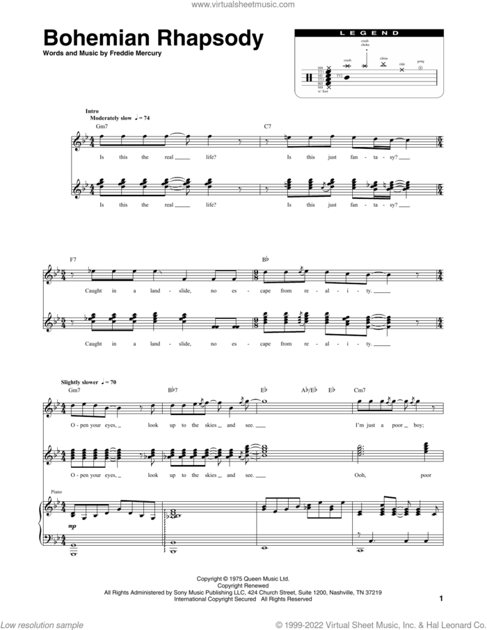Bohemian Rhapsody sheet music for chamber ensemble (Transcribed Score) by Queen and Freddie Mercury, intermediate skill level