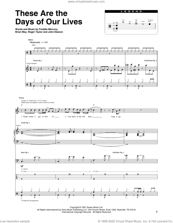These Are The Days Of Our Lives sheet music for chamber ensemble (Transcribed Score) by Queen, Brian May, Freddie Mercury, John Deacon and Roger Taylor, intermediate skill level