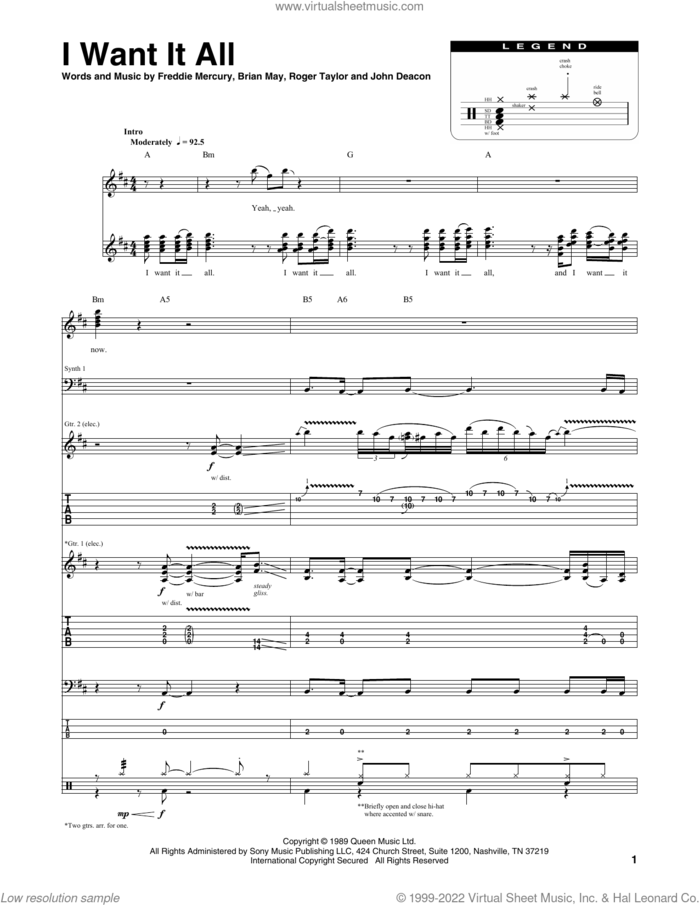 I Want It All sheet music for chamber ensemble (Transcribed Score) by Queen, Brian May, Freddie Mercury, John Deacon and Roger Taylor, intermediate skill level
