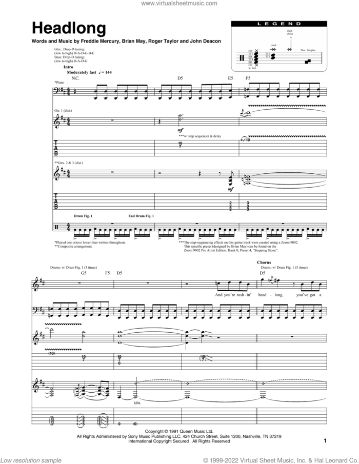 Headlong sheet music for chamber ensemble (Transcribed Score) by Queen, Brian May, Freddie Mercury, John Deacon and Roger Taylor, intermediate skill level