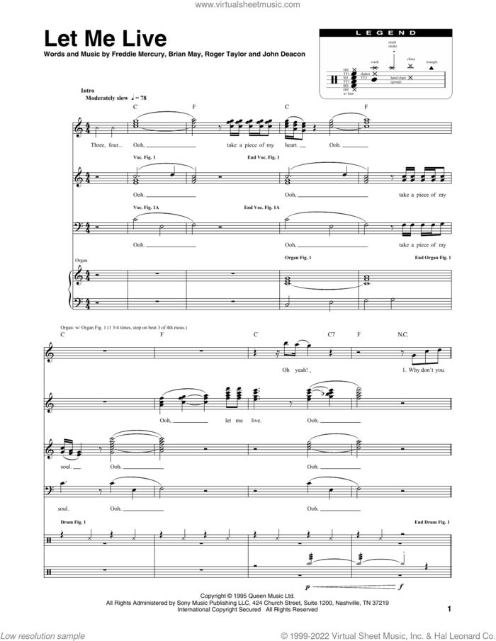 Let Me Live sheet music for chamber ensemble (Transcribed Score) by Queen, Brian May, Freddie Mercury, John Deacon and Roger Taylor, intermediate skill level