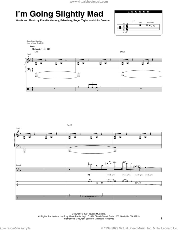 I'm Going Slightly Mad sheet music for chamber ensemble (Transcribed Score) by Queen, Brian May, Freddie Mercury, John Deacon and Roger Taylor, intermediate skill level