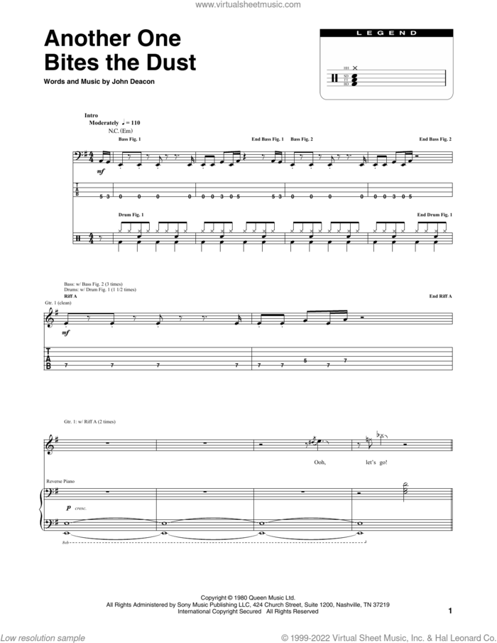 Another One Bites The Dust sheet music for chamber ensemble (Transcribed Score) by Queen and John Deacon, intermediate skill level
