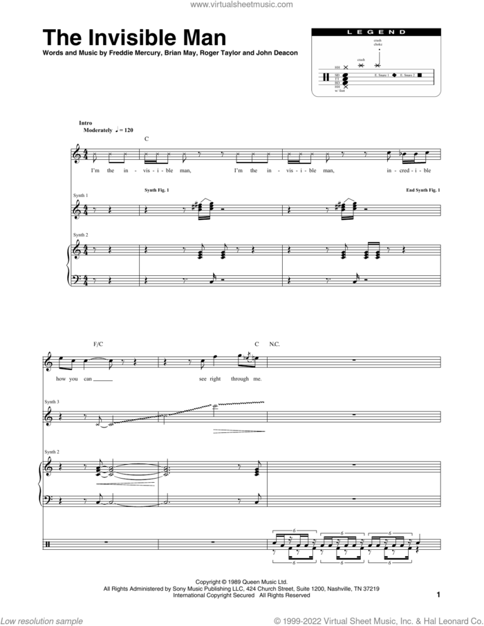 The Invisible Man sheet music for chamber ensemble (Transcribed Score) by Queen, Brian May, Freddie Mercury, John Deacon and Roger Taylor, intermediate skill level