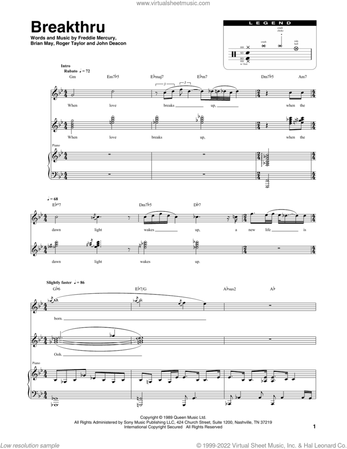 Breakthru sheet music for chamber ensemble (Transcribed Score) by Queen, Brian May, Freddie Mercury, John Deacon and Roger Taylor, intermediate skill level