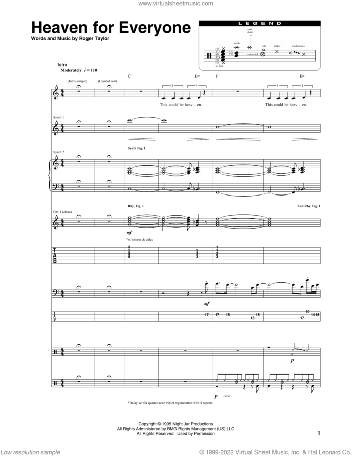 Heaven For Everyone sheet music for chamber ensemble (Transcribed Score) by Queen and Roger Taylor, intermediate skill level