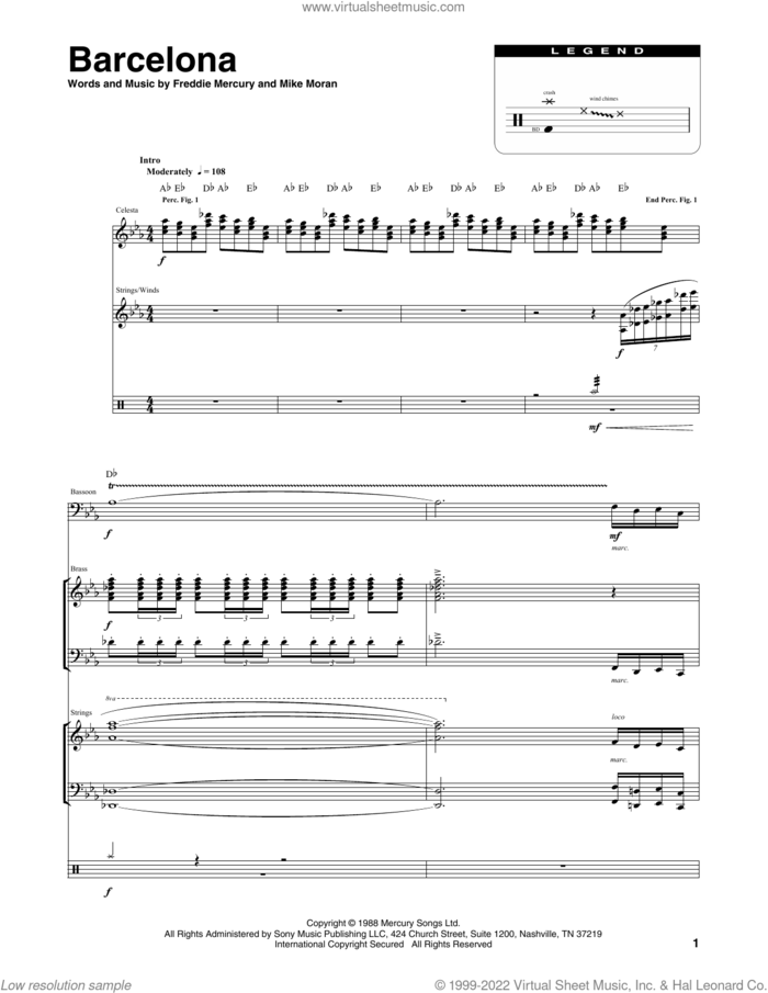 Barcelona sheet music for chamber ensemble (Transcribed Score) by Queen, Freddie Mercury and Mike Moran, intermediate skill level