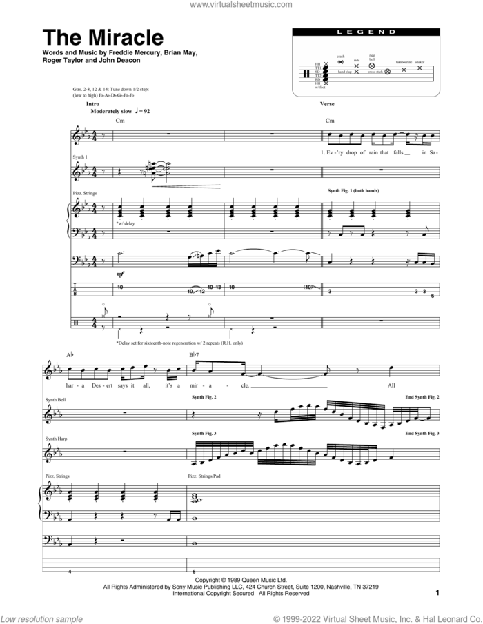 The Miracle sheet music for chamber ensemble (Transcribed Score) by Queen, Brian May, Freddie Mercury, John Deacon and Roger Taylor, intermediate skill level