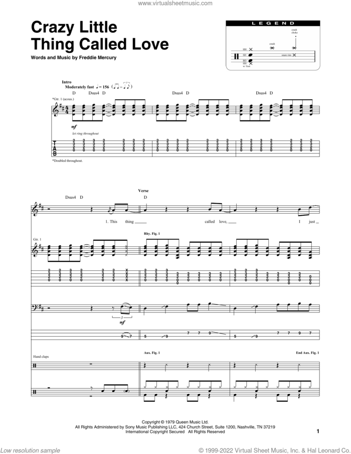 Crazy Little Thing Called Love sheet music for chamber ensemble (Transcribed Score) by Queen and Freddie Mercury, intermediate skill level