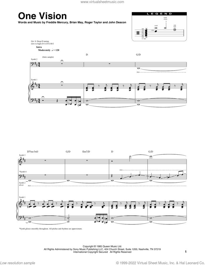 One Vision sheet music for chamber ensemble (Transcribed Score) by Queen, Brian May, Freddie Mercury, John Deacon and Roger Taylor, intermediate skill level