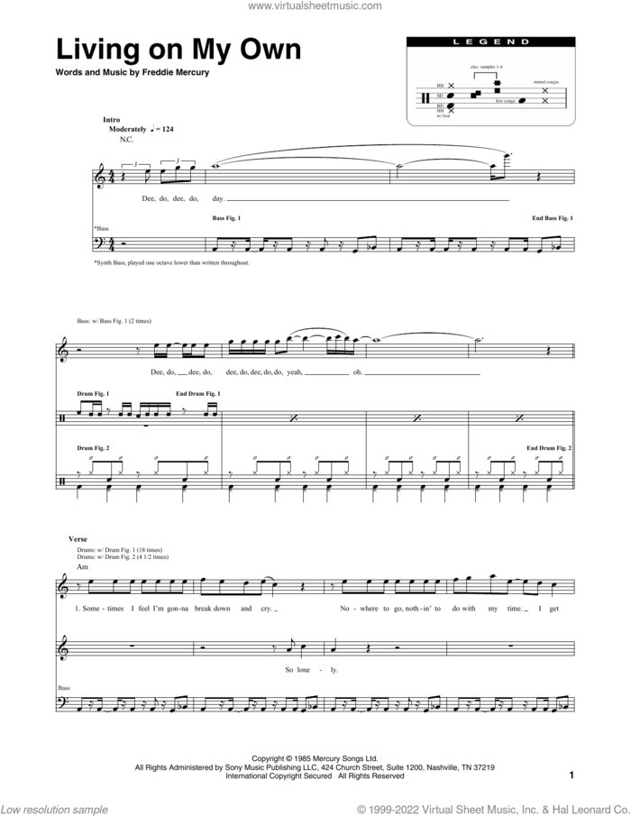 Living On My Own sheet music for chamber ensemble (Transcribed Score) by Queen and Freddie Mercury, intermediate skill level