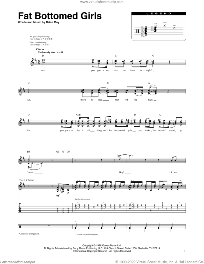 Fat Bottomed Girls sheet music for chamber ensemble (Transcribed Score) by Queen and Brian May, intermediate skill level