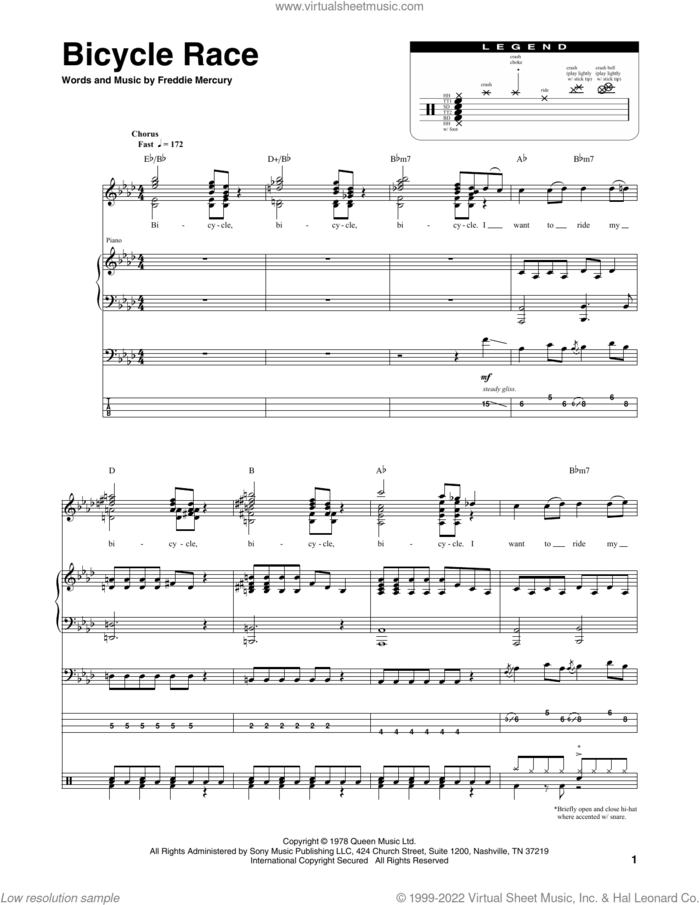 Bicycle Race sheet music for chamber ensemble (Transcribed Score) by Queen and Freddie Mercury, intermediate skill level