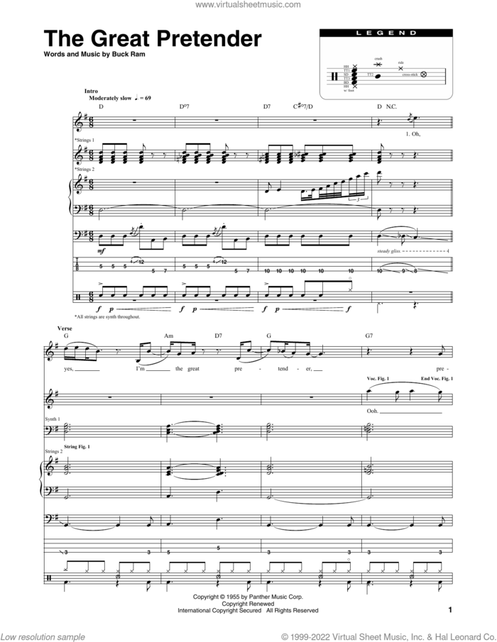 The Great Pretender sheet music for chamber ensemble (Transcribed Score) by Queen and Buck Ram, intermediate skill level
