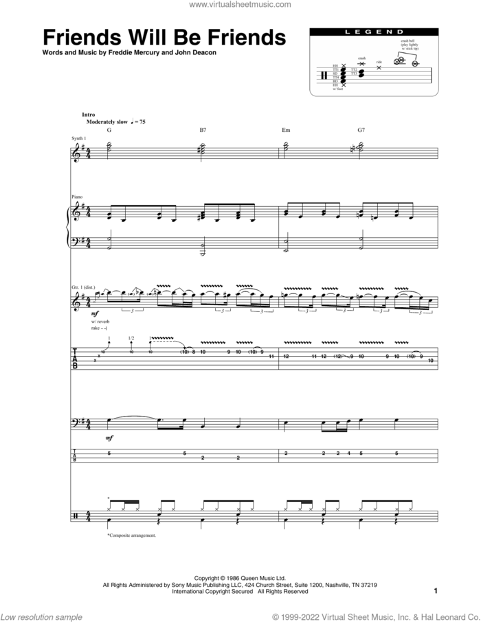 Friends Will Be Friends sheet music for chamber ensemble (Transcribed Score) by Queen, Freddie Mercury and John Deacon, intermediate skill level
