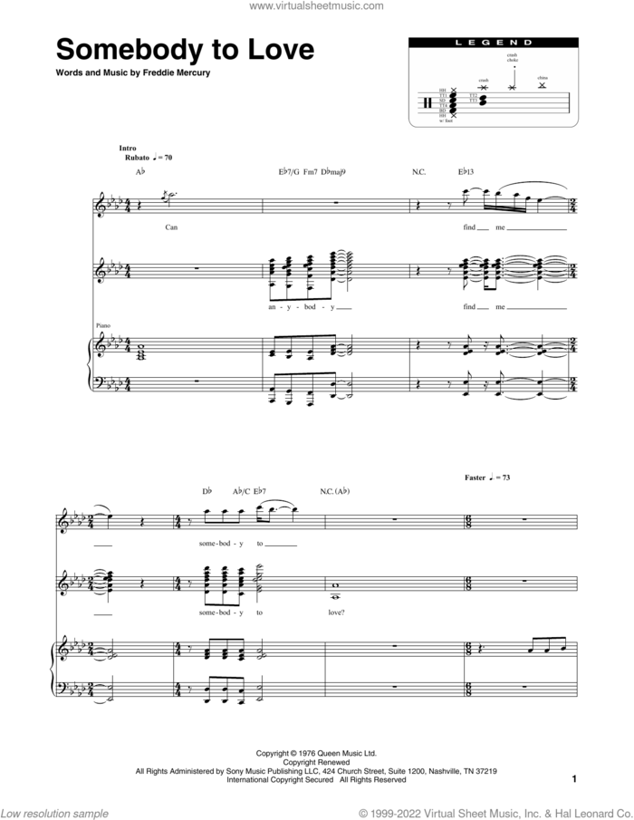 Somebody To Love sheet music for chamber ensemble (Transcribed Score) by Queen and Freddie Mercury, intermediate skill level