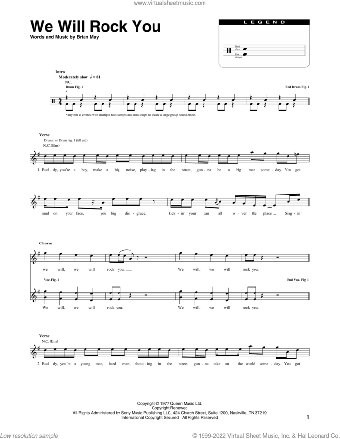 We Will Rock You sheet music for chamber ensemble (Transcribed Score) by Queen and Brian May, intermediate skill level