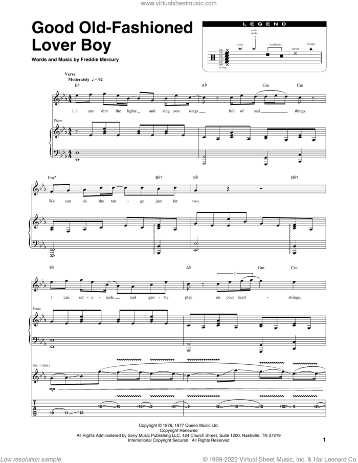 Good Old-Fashioned Lover Boy sheet music for chamber ensemble (Transcribed Score) by Queen and Freddie Mercury, intermediate skill level