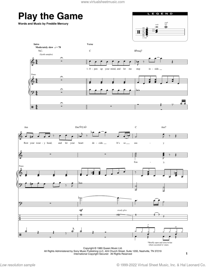 Play The Game sheet music for chamber ensemble (Transcribed Score) by Queen and Freddie Mercury, intermediate skill level
