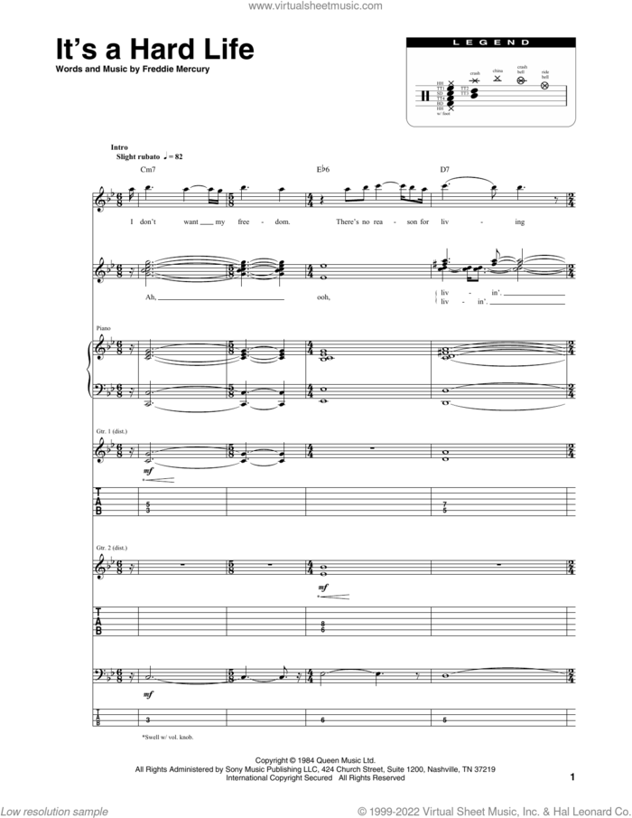 It's A Hard Life sheet music for chamber ensemble (Transcribed Score) by Queen and Freddie Mercury, intermediate skill level
