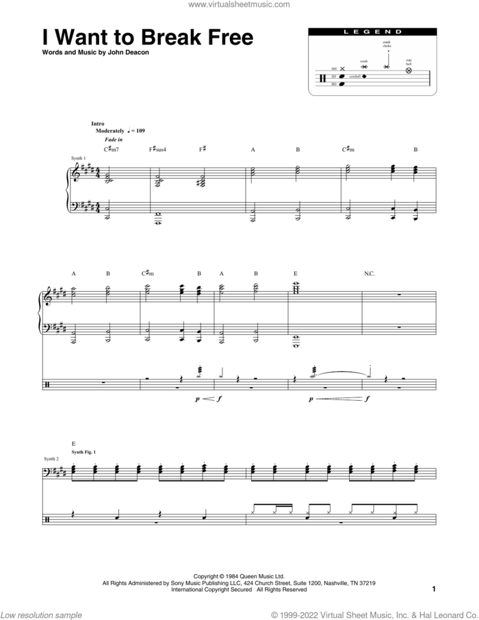 I Want To Break Free sheet music for chamber ensemble (Transcribed Score) by Queen and John Deacon, intermediate skill level
