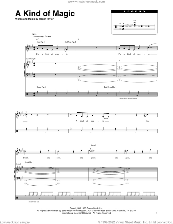 A Kind Of Magic sheet music for chamber ensemble (Transcribed Score) by Queen and Roger Taylor, intermediate skill level