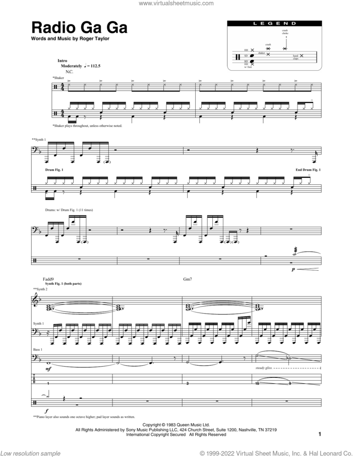 Radio Ga Ga sheet music for chamber ensemble (Transcribed Score) by Queen and Roger Taylor, intermediate skill level