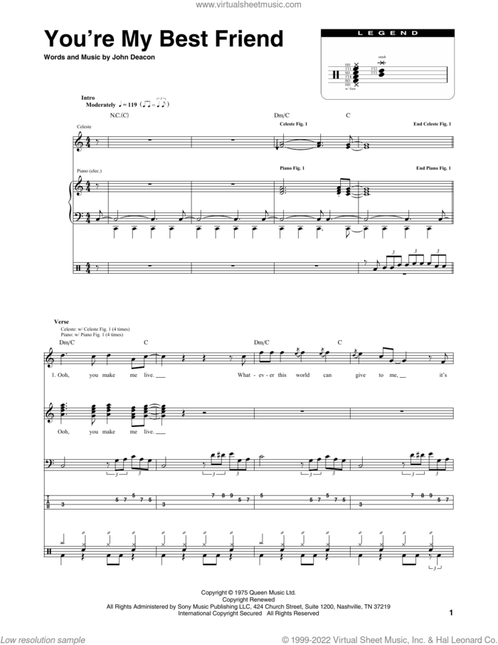 You're My Best Friend sheet music for chamber ensemble (Transcribed Score) by Queen and John Deacon, intermediate skill level