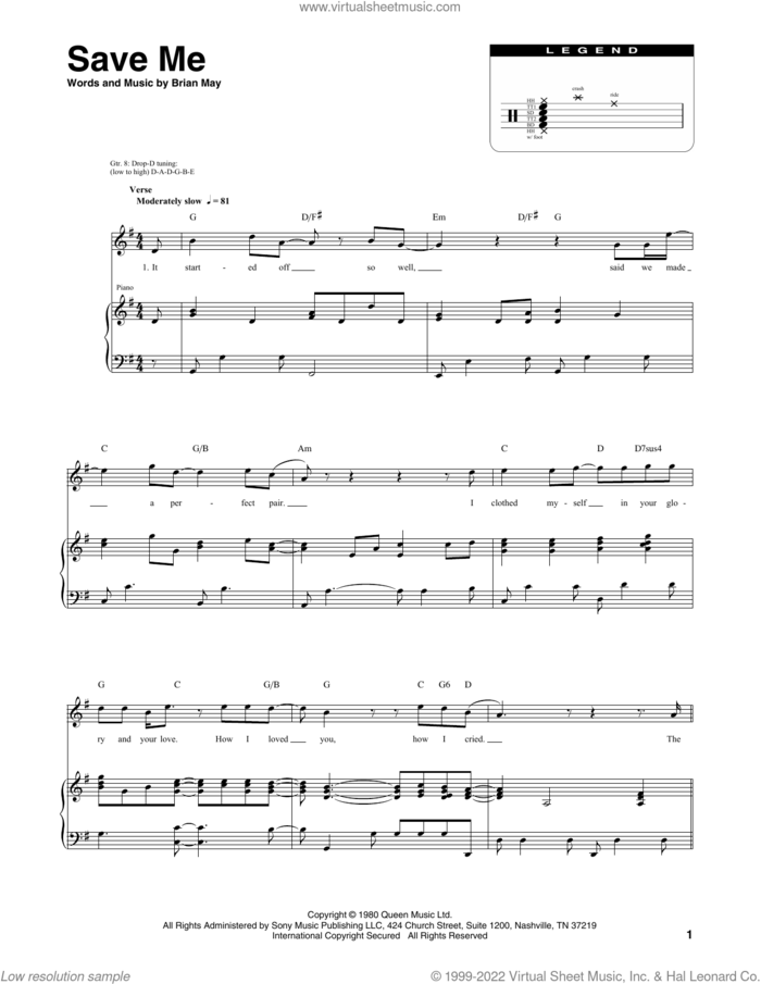 Save Me sheet music for chamber ensemble (Transcribed Score) by Queen and Brian May, intermediate skill level