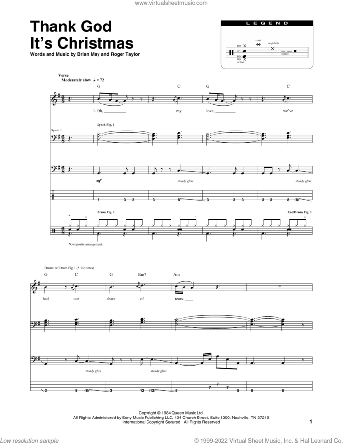 Thank God It's Christmas sheet music for chamber ensemble (Transcribed Score) by Queen, Brian May and Roger Taylor, intermediate skill level