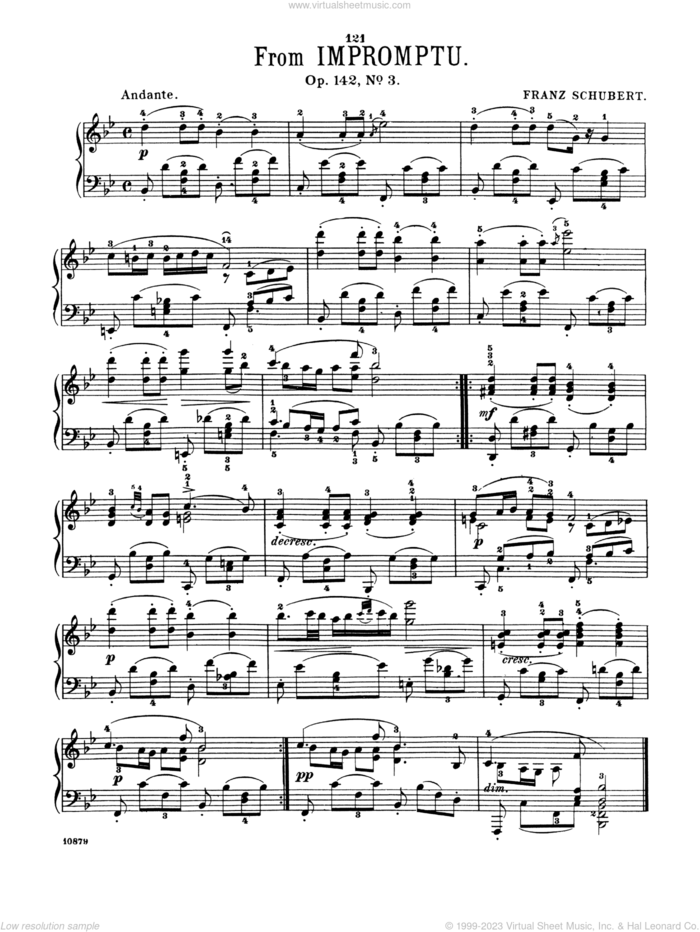 Andante, Op. 142, No. 3 sheet music for piano solo by Franz Schubert, classical score, intermediate skill level