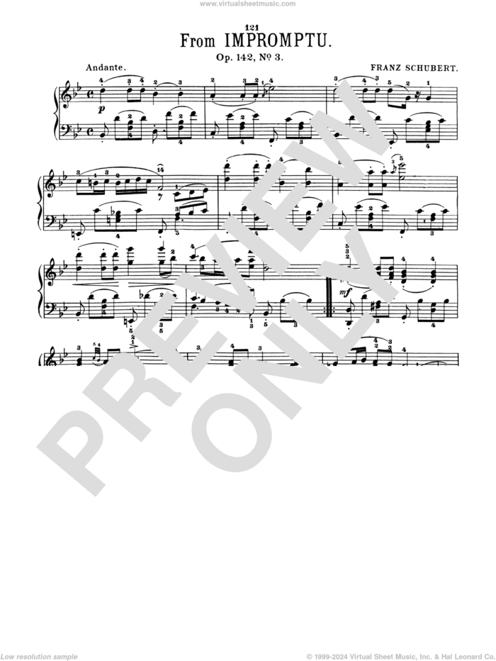 Andante, Op. 142, No. 3 sheet music for piano solo by Franz Schubert, classical score, intermediate skill level