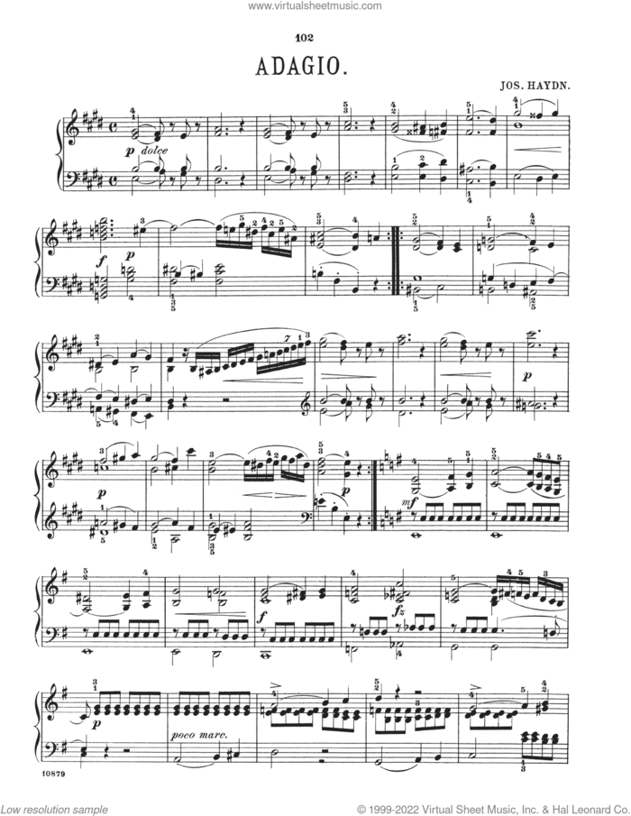 Adagio In E Major sheet music for piano solo by Franz Joseph Haydn, classical score, intermediate skill level