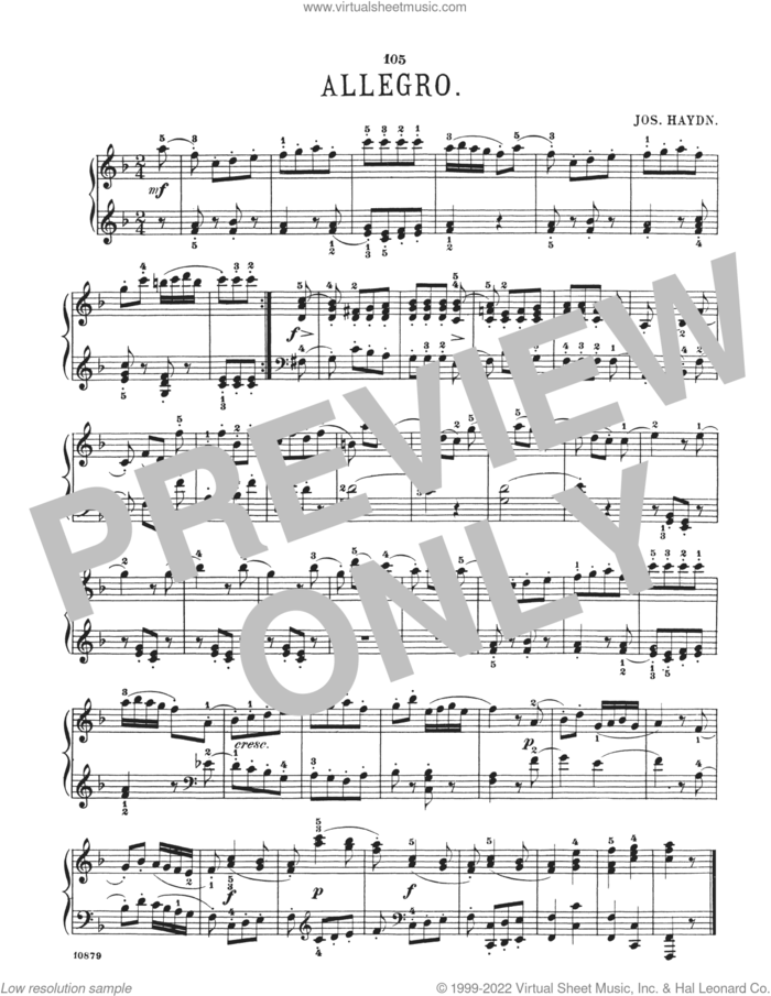 Allegro In F Major sheet music for piano solo by Franz Joseph Haydn, classical score, intermediate skill level