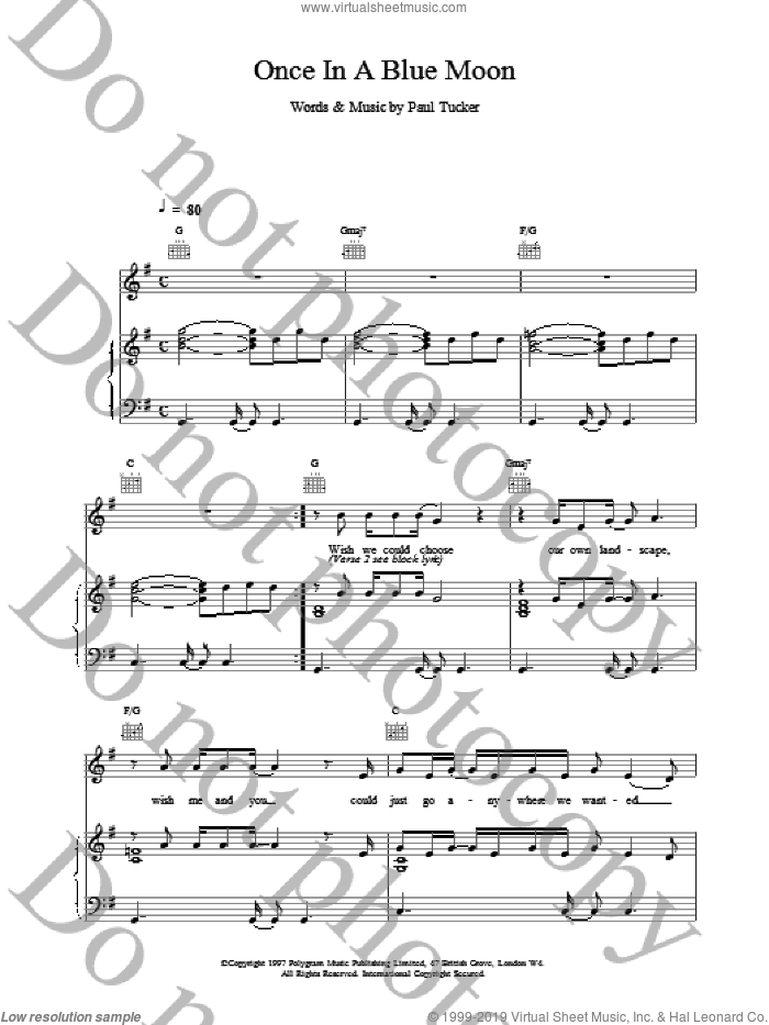 Once In A Blue Moon sheet music for voice, piano or guitar by Lighthouse Family, intermediate skill level