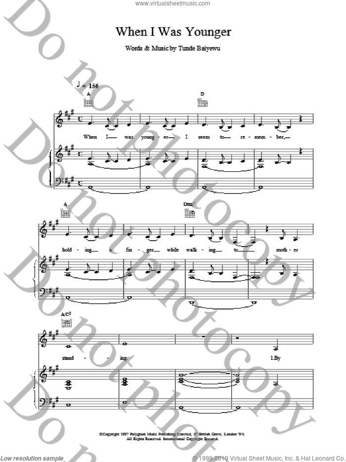 When I Was Younger sheet music for voice, piano or guitar by Lighthouse Family, intermediate skill level