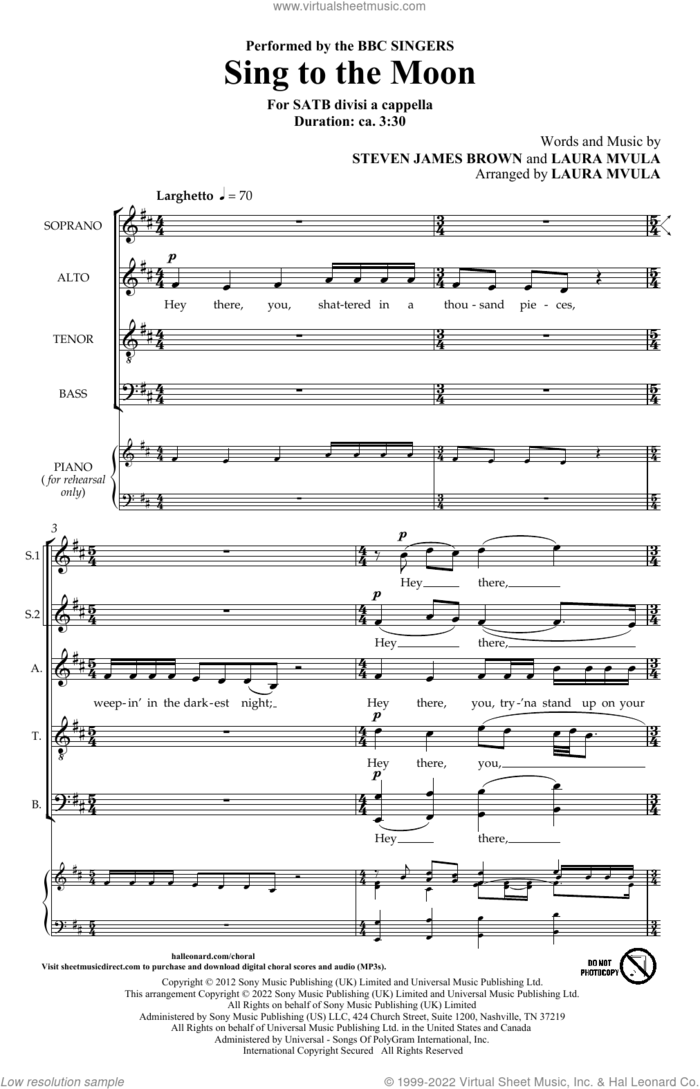 Sing To The Moon (arr. Laura Mvula) sheet music for choir (SATB Divisi) by BBC Singers, Laura Mvula and Steven James Brown, intermediate skill level