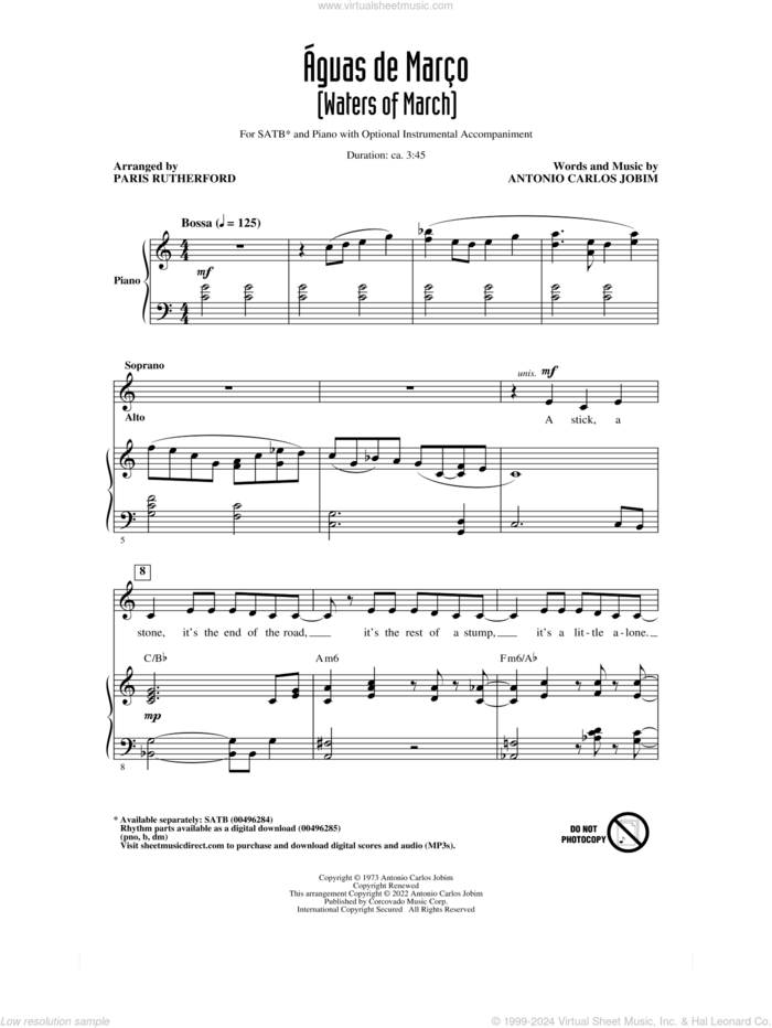 Aguas De Marco (Waters Of March) (arr. Paris Rutherford) sheet music for choir (SATB: soprano, alto, tenor, bass) by Antonio Carlos Jobim and Paris Rutherford, intermediate skill level