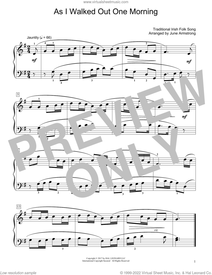 As I Walked Out One Morning (arr. June Armstrong) sheet music for piano solo (elementary)  and June Armstrong, beginner piano (elementary)