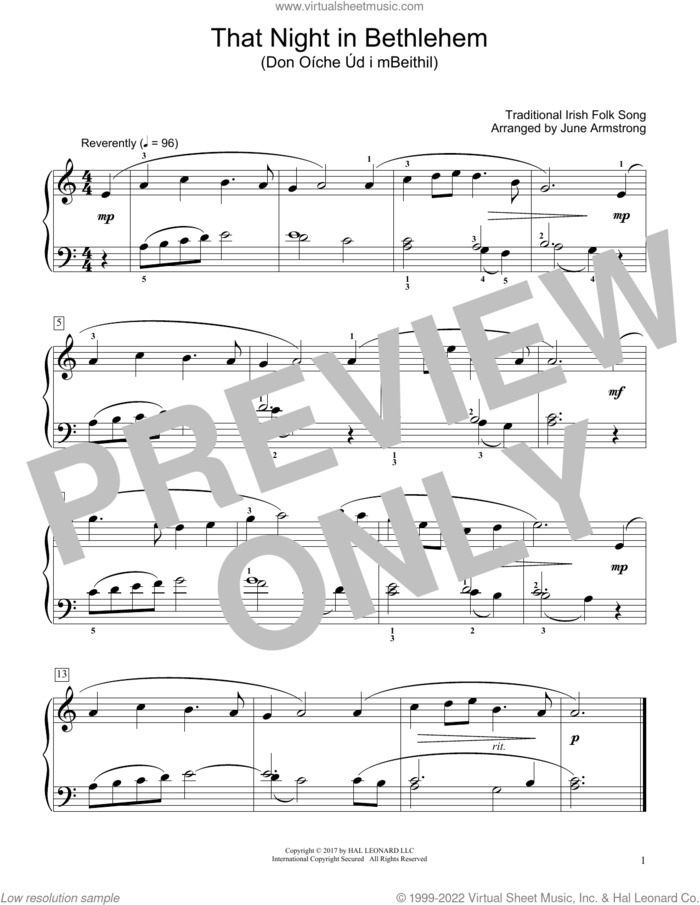 That Night In Bethlehem (Don Oiche AUd I Mbeithil) (arr. June Armstrong) sheet music for piano solo (elementary)  and June Armstrong, beginner piano (elementary)