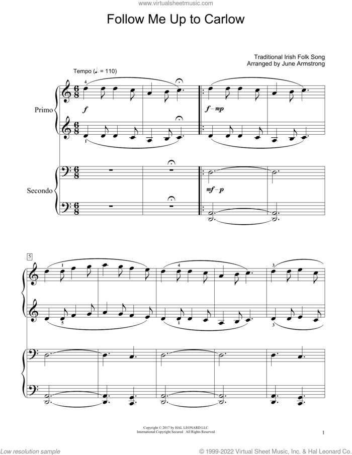 Follow Me Up To Carlow (arr. June Armstrong) sheet music for piano four hands  and June Armstrong, intermediate skill level