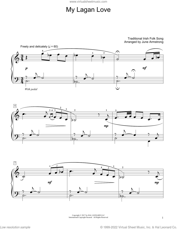 My Lagan Love (arr. June Armstrong) sheet music for piano solo (elementary)  and June Armstrong, beginner piano (elementary)
