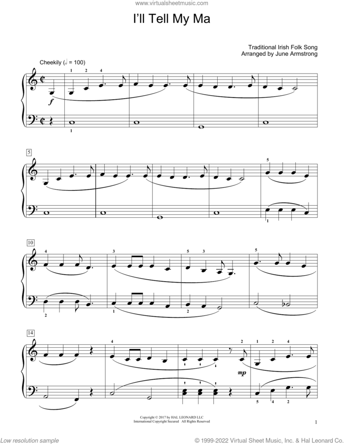 I'll Tell My Ma (arr. June Armstrong) sheet music for piano solo (elementary)  and June Armstrong, beginner piano (elementary)